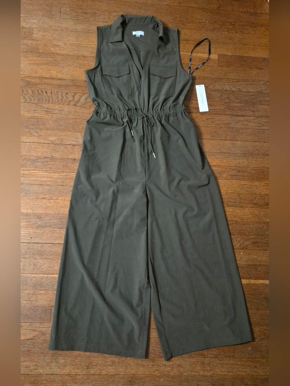 Calvin Klein Olive Green Sleeveless Utility Jumpsuit
